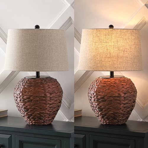 JONATHAN Y Alaro Table Lamp Woven Water Hyacinth Basket 24.5", Dark Brown - color: Dark Brown