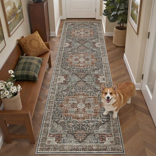 Roxstand Washable 2.6x8 Hallway Runner Rug, Grey/Brown/Tan - color: Grey/Brown/Tan, size: 2'6" x 8' (Runner)