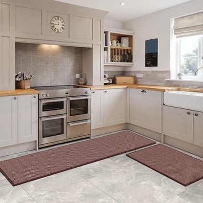 Artoid Mode Non-Slip Red Kitchen Rugs and Mats Set of 2-17x29 + 17x47 - color: Red, size: 17" x 29" /17" x 47"