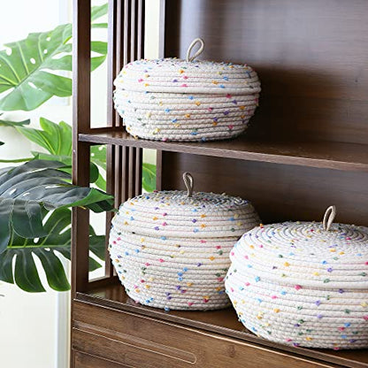 Sea Team Round Woven Cotton Rope Storage Basket with Lid, Rainbow, 2-Pack - color: Rainbow, size: Small/2-Pack