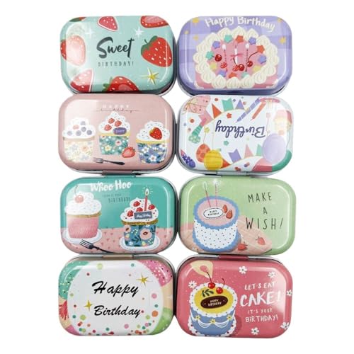 8Pcs Mini Strawberry Cake Tin Trinket Jewelry Organizer Storage Box Decorative Boxes Small Metal Tins with Hinged Lids Portable Box Containers Birthday Gift for Friends,Her,Mother (Pink) - color: Pink