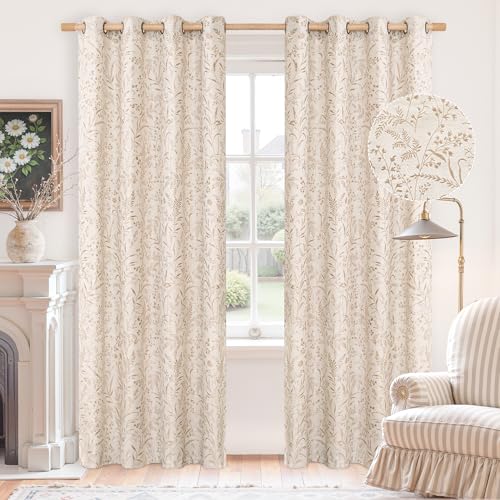 BGment Oatmeal Linen Floral Pattern Curtains 52 x 84 Inch 2 Panels - color: Oatmeal, size: 52"W x 84"L (Pack of 2)