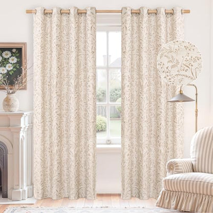 BGment Oatmeal Linen Floral Pattern Curtains 52 x 84 Inch 2 Panels - color: Oatmeal, size: 52"W x 84"L (Pack of 2)