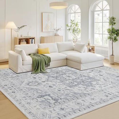 Washable Rugs 8x10 Area Rugs for Living Room,Bedroom,Dining Room,Playroom - color: Grey/Cream/White/Light Blue, size: 8' x 10' (Rectangular)