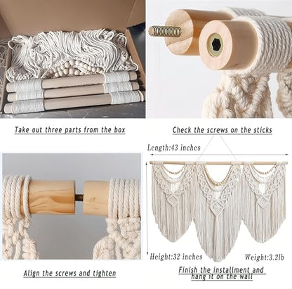 oiikain Large Macrame Wall Hanging, Boho Tapestry Wall Decor, 43 x 32 Inch - color: Beige Wood Beads