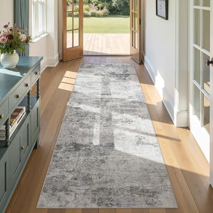 DMOYEST 3x8 Washable Runner Rug for Hallway Abstract Soft Carpet Runner - color: Grey Blue, size: 3' x 8' (Runner)