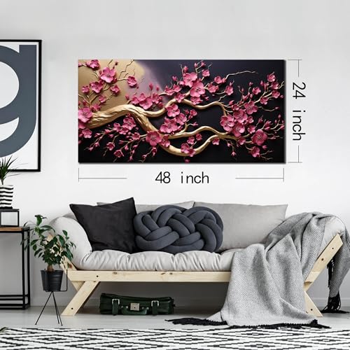 Ouzzlie Plum Blossom Wall Art Pink Art for Office - color: pink, size: 48"L x 24"W