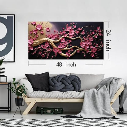 Ouzzlie Plum Blossom Wall Art Pink Art for Office - color: pink, size: 48"L x 24"W