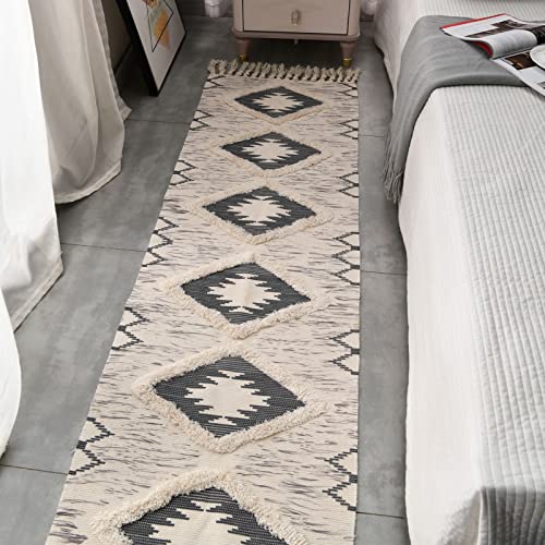 Boho Runner Rug 2'x6', Washable Hallway Rug Runner Non Slip Rubber Backed, Kitchen Farmhouse Area Rug Floor Mat with Tassels, Tufted Woven Cotton Entryway Carpet, Grey - color: Grey, size: 2' x 6' (Runner)