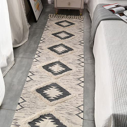 Boho Runner Rug 2'x6', Washable Hallway Rug Runner Non Slip Rubber Backed, Kitchen Farmhouse Area Rug Floor Mat with Tassels, Tufted Woven Cotton Entryway Carpet, Grey - color: Grey, size: 2' x 6' (Runner)