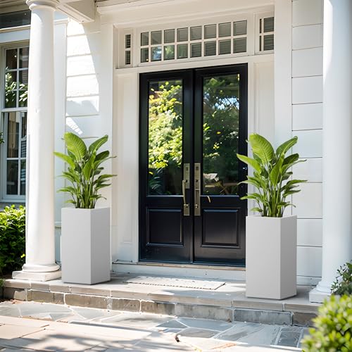 Kante Accent Column Square White Concrete Planter 23.6" H, Outdoor - color: Pure White, size: 23.6" H