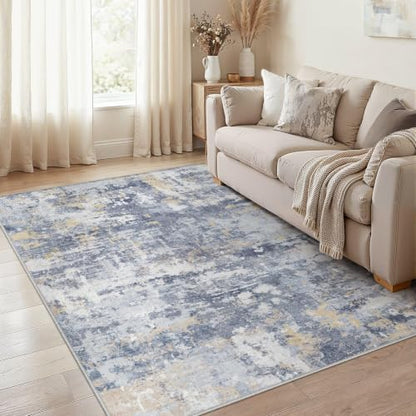 cotiled 6x9 Area Rugs Living Room: Washable Abstract Rug Blue Gold - color: Blue/Gold, size: 6' x 9' (Rectangular)