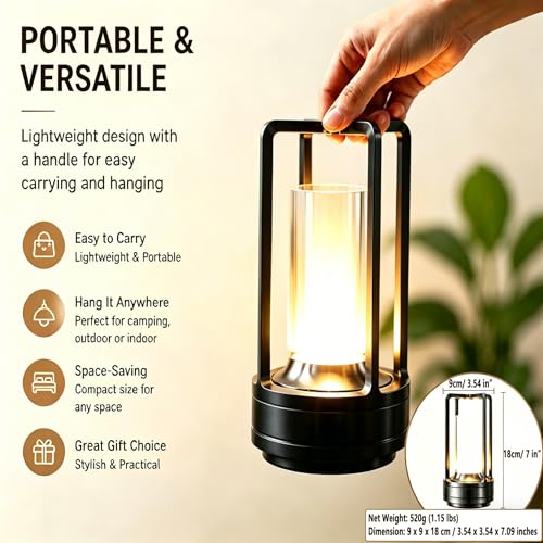 Rechargeable Crystal Table Lamp, 3-Color Touch LED, Black - color: Black