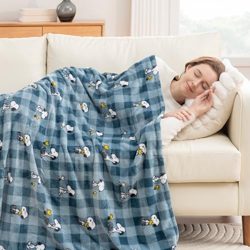 Berkshire Blanket Peanuts® VelvetLoft® Cute Character Snoopy Plush Throw Blanket,Peanuts Snoopy Everyday Buffalo Plaid Navy Tonal,Throw 55 in x 70 in (Official Peanuts® Product) - color: Navy Tonal, size: Throw (55 in x 70 in)