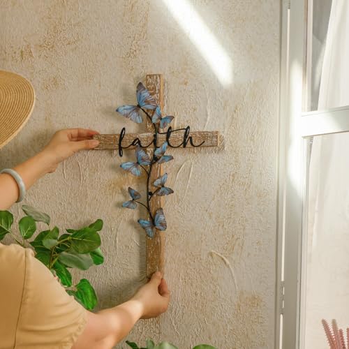 NIKKY HOME Wall Cross, Rustic Wooden Cross With Butterfly - color: Butterfly