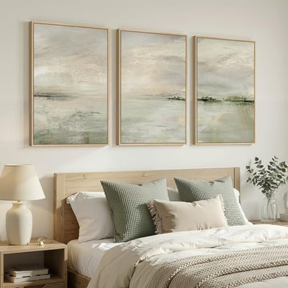 Large Framed Sage Green Abstract Landscape Wall Art for Living Room, 24x36 - color: Warm Green, size: 24" W x 36" H x 3pcs