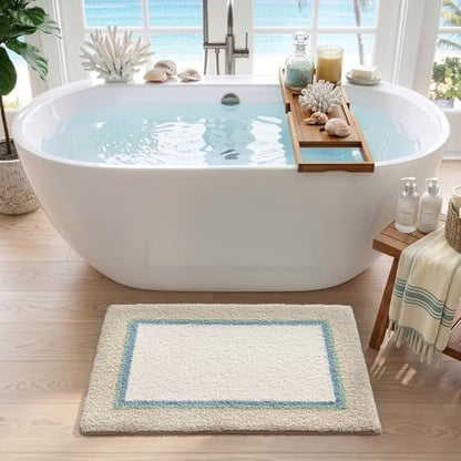 DEXI Bathroom Rugs 24x16, Soft Absorbent Bath Mat, Beige and White - color: Beige and White, size: 24" X 16" (Rectangular)