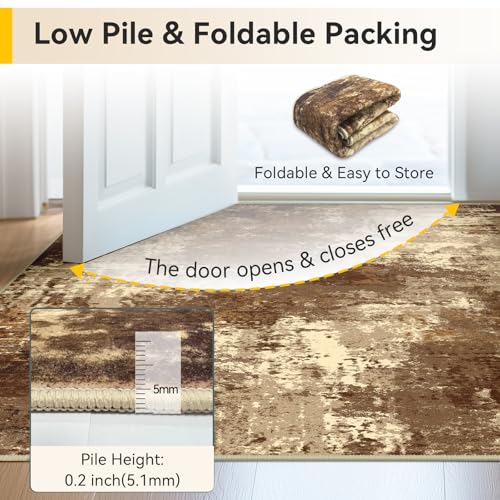 RELEANY Washable Runner 2'x8' Abstract Area Rug for Hallway Brown Tan - color: Brown/Tan, size: 2' x 8' (Runner)