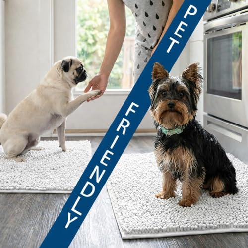 Bathroom Rugs Sets 2 Piece,Super Absorbent Chenille Bath Mats and U-Shaped Toilet Rug,Strong PVC Non Slip Backing,Microfiber Washable Dry Quickly Bath Mats for Bathroom(20"x32"+20"x20"U,White) - color: White