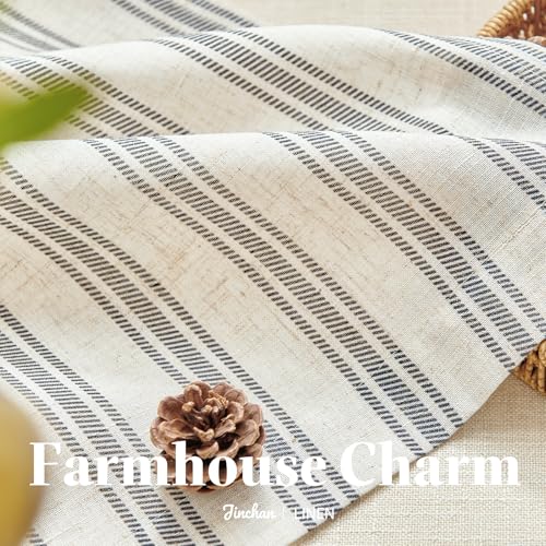 jinchan Linen Striped Tier Curtains for Kitchen Windows Farmhouse - color: Striped Chocolate Black | on Beige, size: 26"W x 24"L (Pack of 2)