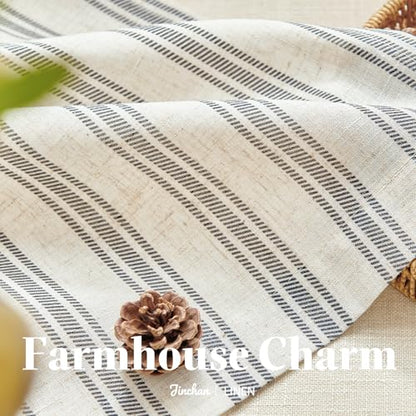jinchan Linen Striped Tier Curtains for Kitchen Windows Farmhouse - color: Striped Chocolate Black | on Beige, size: 26"W x 24"L (Pack of 2)
