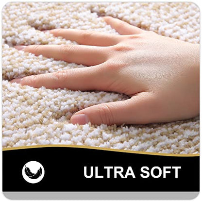 OLANLY Bathroom Rugs 36x24, Soft Absorbent Microfiber Bath Rugs, Beige - color: Beige and White, size: 36" X 24"