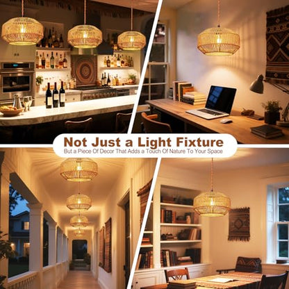 Maliralt Hanging Lamps Rattan Pendant Light Hanging Lights 16.4ft Plug in Cord Pendant Light Fixture Plug Into Wall Outlet Pendant Lighting with On Off Switch for Bedroom Living (Pumpkin Shade) - size: 11.8 Inch - Pumpkin Shade