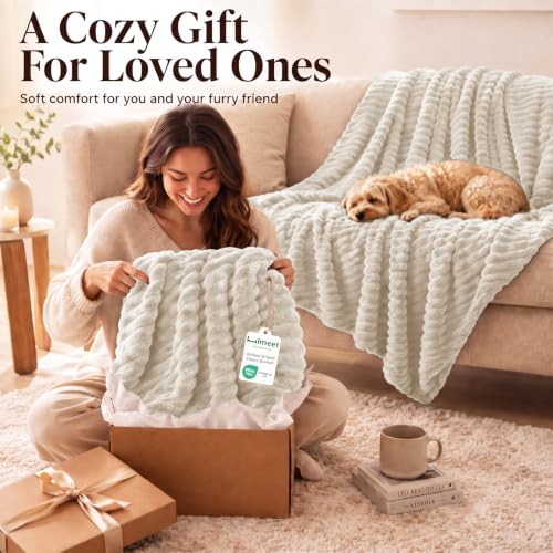 HIMEET Beige Full Size Blanket for Bed, 300GSM Ribbed Fleece, 84 x 90 in - color: Beige, size: Full (84" x 90")