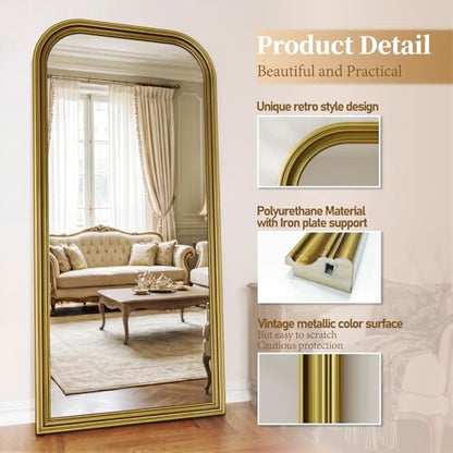 71"x32" Full Length Mirror with Stand, Arched PU Frame - color: Antique Gold