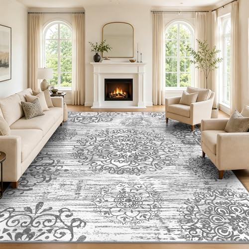 HEBE Area Rug for Living Room 6'x9', Washable Non Slip Boho Bedroom Rug - color: Grey, size: 6' x 9' (Rectangular)