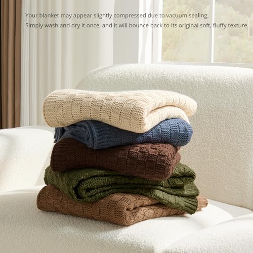 Beige Throw Blanket, Cute Checkerboard Knit, 60x80 Inches - color: Check-beige, size: 60"x80"