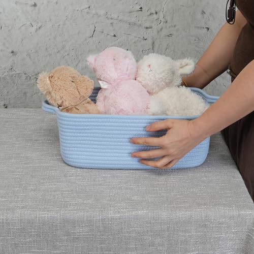 XUANGUO Medium Woven Cotton Rope Storage Basket with Handles, Blue - color: blue
