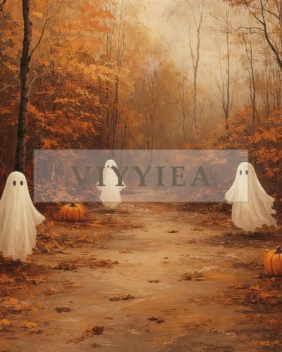 VIYYIEA Extra Large Halloween Fall Wall Art - Ghosts and Pumpkins, 36x54 - color: Halloween Woodland