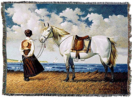 Pure Country Weavers Sea Captain's Wife Abiding Blanket by Charles Wysocki - Early America Coastal Ocean Beach Gift Tapestry Throw Woven from Cotton - Made in the USA (72x54) - color: Sea Captain's Wife
