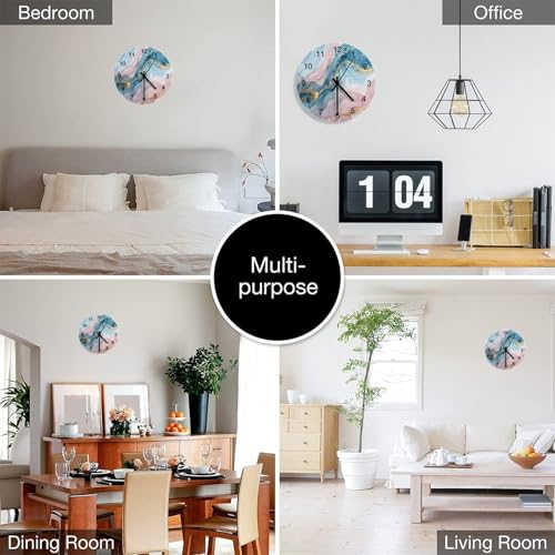 Marble Wall Clock 12 Inch Silent Non Ticking Clock Wooden, Modern Luxury Foil Texture Pink Blue Gold Marble Wall Clock Battery Operated Kitchen Bedroom Living Room Decor - color: Marble-9