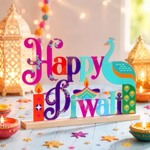 Roowest Metal Happy Diwali Tabletop Sign Deepawali Table Decor, 11.8 Inch - style: Diwali