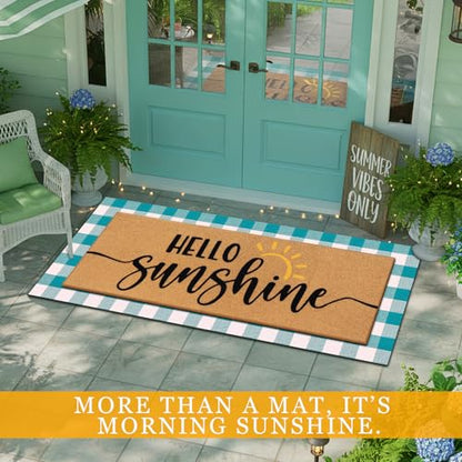 Tinideya 2 Pcs Large Hello Sunshine Layered Doormat Summer Front Door Mat - color: Blue, style: Sunshine