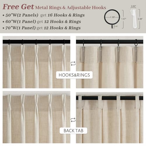 Linen Sheer Pinch Pleated Natural Curtains 96 Inches Long for Living Room - color: Natural, size: 60"W x 96"L (Pack of 1)