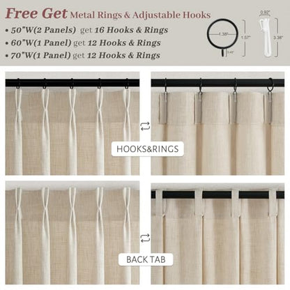 Linen Sheer Pinch Pleated Natural Curtains 96 Inches Long for Living Room - color: Natural, size: 60"W x 96"L (Pack of 1)