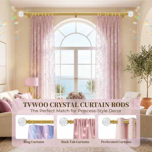 TVWOO Gold Rainbow Curtain Rods Adjustable Heavy Duty Crystal Ball,18-45" - color: Gold, size: 18-45" ( 1pack )