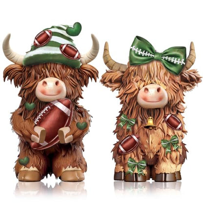 2 Pack Football Highland Cow Figurine Resin Football Decor - style: Football