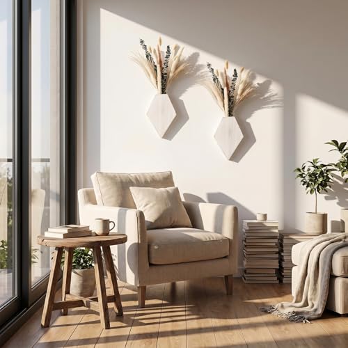 2 Pcs Wooden Wall Planters, White Distressed, Natural Style - color: White Distressed, style: Natural Style