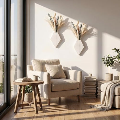 2 Pcs Wooden Wall Planters, White Distressed, Natural Style - color: White Distressed, style: Natural Style