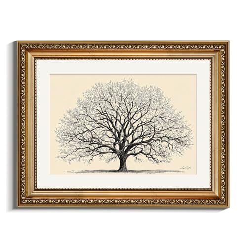 VIYYIEA Gold Framed Canvas Wall Art, 11x14 Vintage Tree of Life Sketch, Rustic Farmhouse Decor for Living Room, Bedroom, Office, Nature-Inspired Artistic Wall Art - color: Life Tree Sketch, size: 14"L x 11"W
