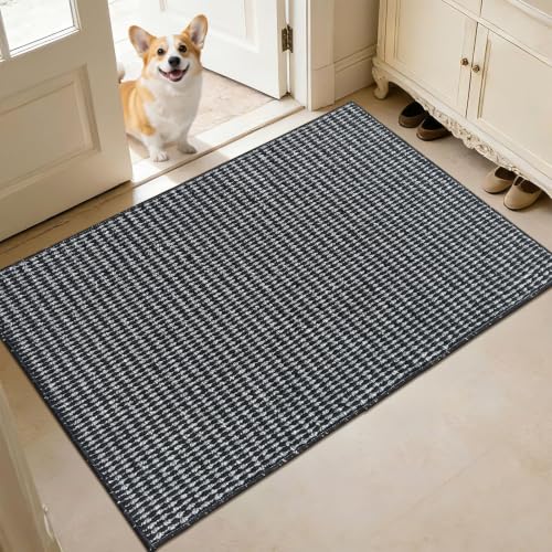 Indoor Door mat 24"x36", Dirt Trapper Door Mat, Non-Slip Washable Entrance Mat,Dirt Resistant and Absorbent Welcome Mat,Low-Profile Doormat for Entryways, Front Doors, and Indoor Entrances, Black/Grey - color: Black/Grey, size: 24"x36"