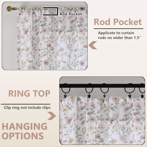 OWENIE Dusty Pink Watercolor Floral Printed Sheer Curtains 84 Inches Long - size: 40"W x 84"L (Pack of 2)