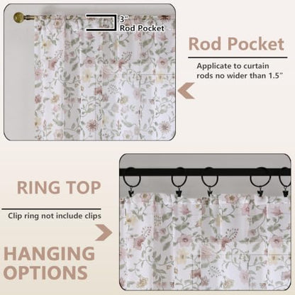 OWENIE Dusty Pink Watercolor Floral Printed Sheer Curtains 84 Inches Long - size: 40"W x 84"L (Pack of 2)