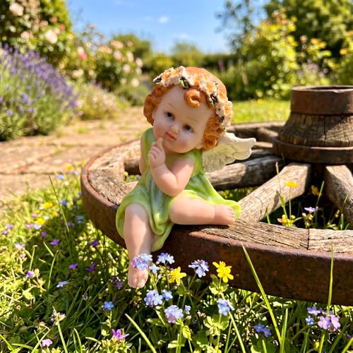 XJar Resin Garden Fairy Figurine, Sitting Hand Painted Yard Decor Statue - color: Fairy - Sitting Posture