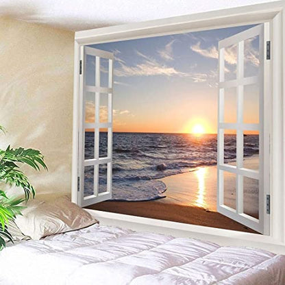 Homiest 3D Ocean Sunset Tapestry, Beach Landscape Wall Decor, 60x80 Inches - size: 80"L x 60"W