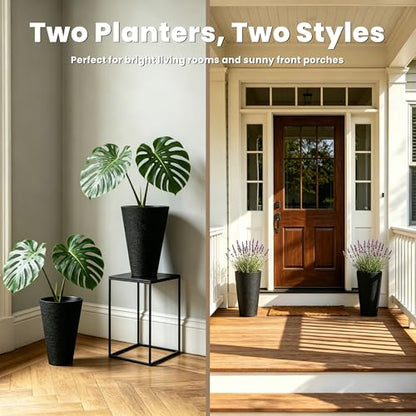 Kante 2-Pack All-Weather 13" H Round Tapered Black Plastic Planters - color: Brunish Black, size: 13" H